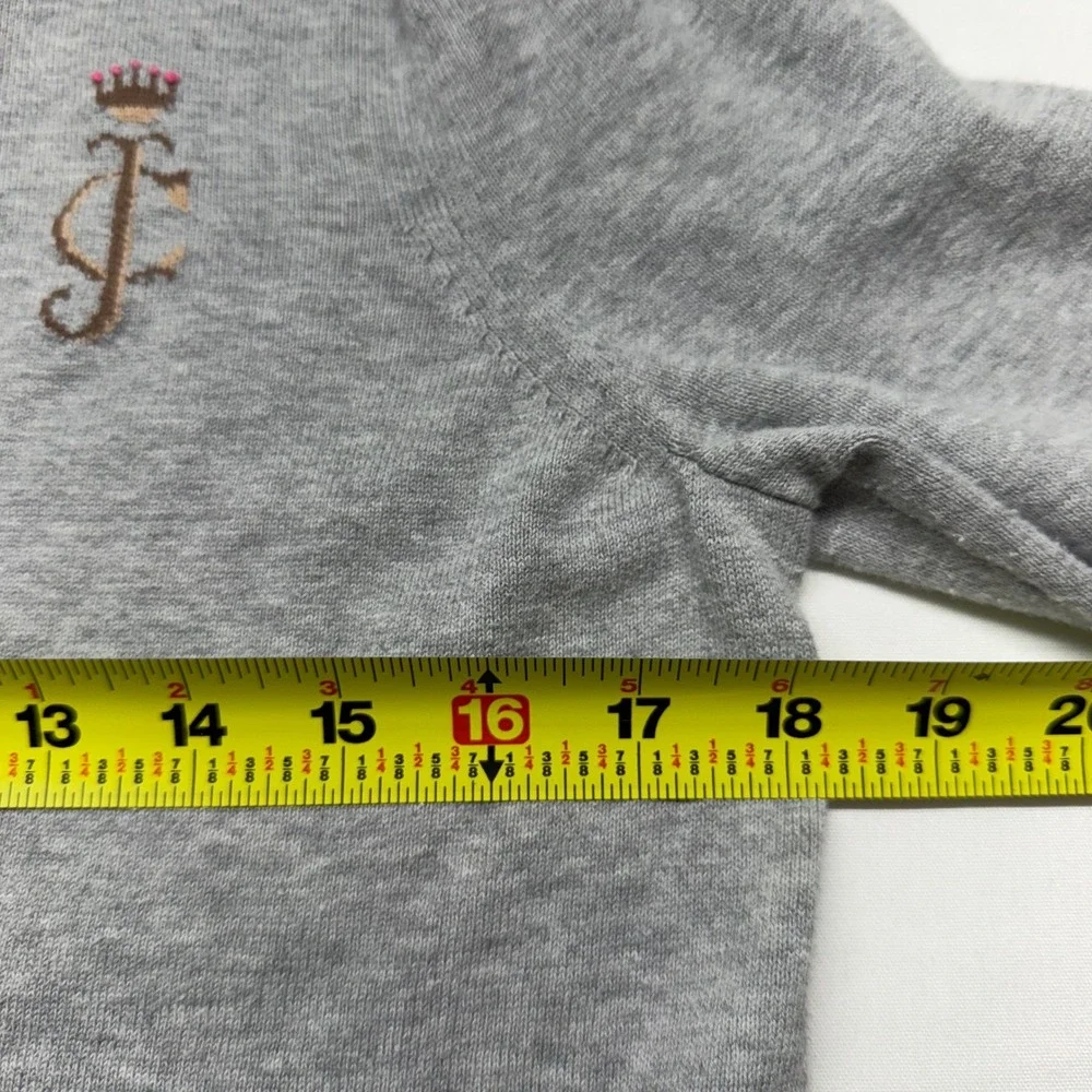 Juicy Couture Y2K Cardigan Gray Puff Sleeve Crown Logo Preppy Cozy L Balletcore - Picture 11 of 13